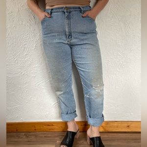 Vintage 90s Distressed Lee Jeans Light Wash Super High Rise Tapered Leg 34 x 31
